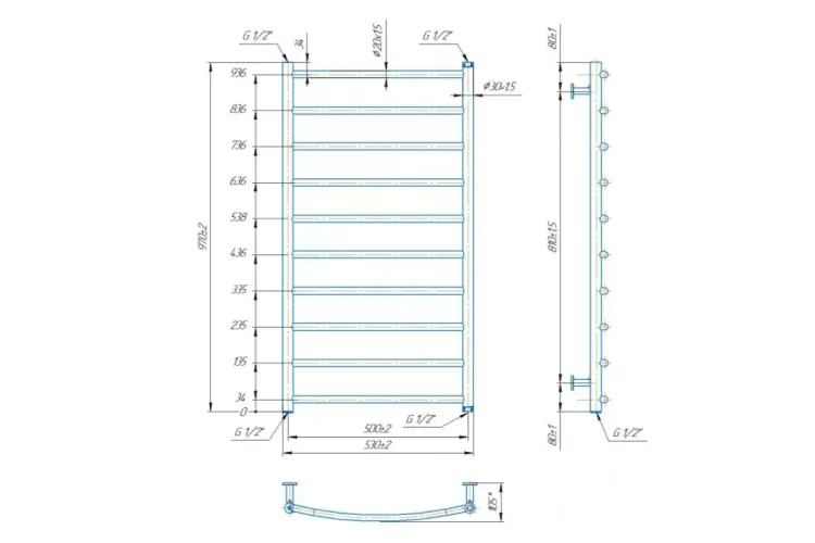 Рушникосушка INOX Класік 970х530/500, чориний мат зображення 2
