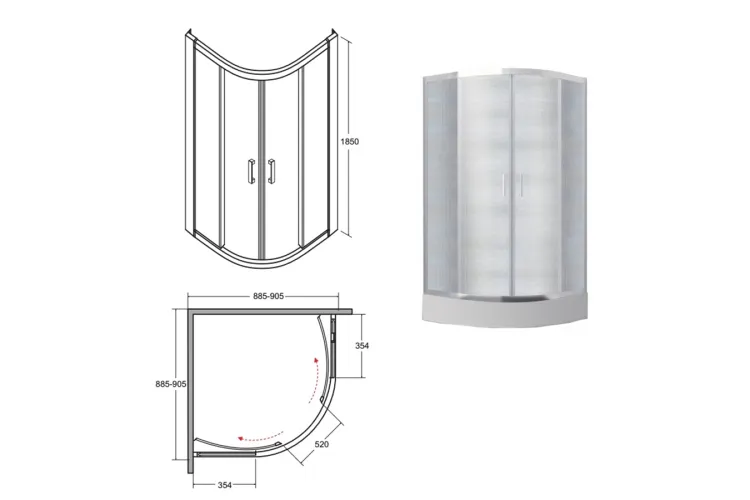 Кабіна півкругла MODERN 90x90x185 універсальна: скло mrozone, профіль хромований зображення 2