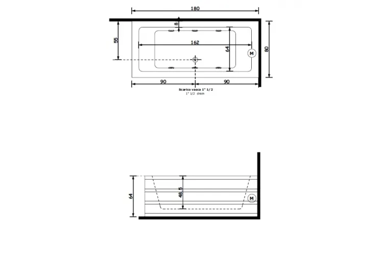 V0780 Ванна акрилова QUADRA 180 180х80х64h зображення 3