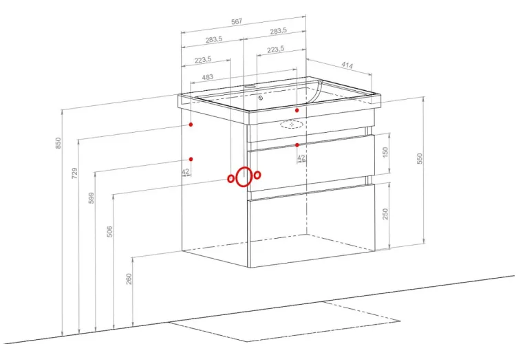 Тумба ВІНТАЖ 60 см з умивальником Frame, аліканте image 5