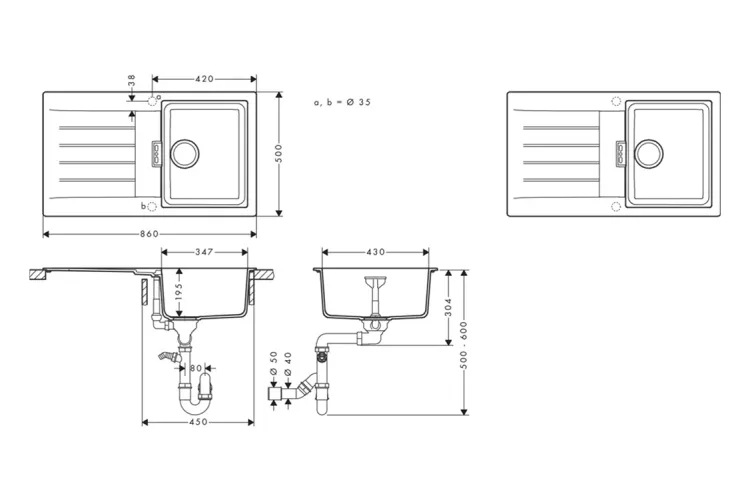 Кухонна мийка S520-F345 860х500 з полицею Graphiteblack (43356170) image 4