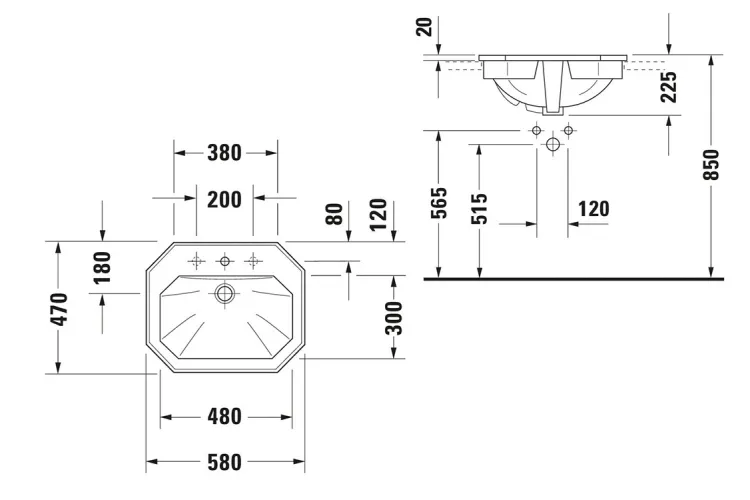 1930 Умивальник вбудований на стільницю 58х47 см (0476580000) зображення 2