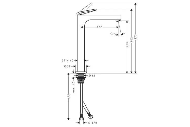 Змішувач Axor Citterio 280 Lever rhombic cut для умивальника, Polished Black Chrome 39151330 зображення 2