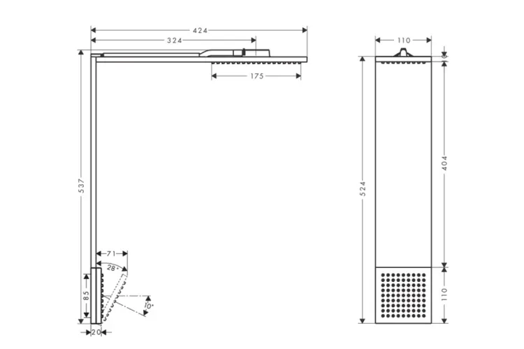 Верхній душовий модуль Axor ShowerComposition 110/220 1jet з плечовим душем, Matt Black (12593670) image 2