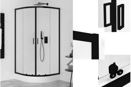 Душова кабіна півкругла SUVIA BLACK 2D R55 80x80х190 скло clear ACTIVE SHIELD 5мм