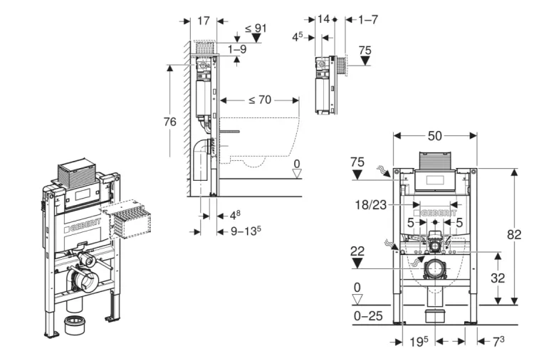 Інсталяція Duofix для унітазу+бачок Омега 12 см, + фронтальне чи горизонтальне управління, висота 82см (111.003.00.2) зображення 2