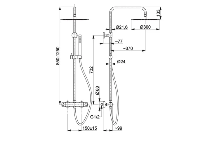 Душова система зовнішнього монтажу MOZA chrome з термостатом 5736-920-00 зображення 5