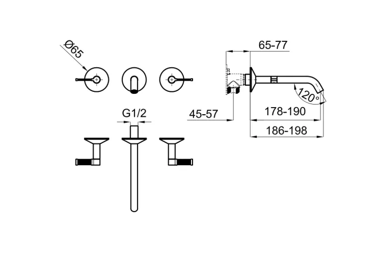 LIGNAGE LUXE, Змішувач для умивальника на 3 отвори, настінний, gold (100379595) зображення 2