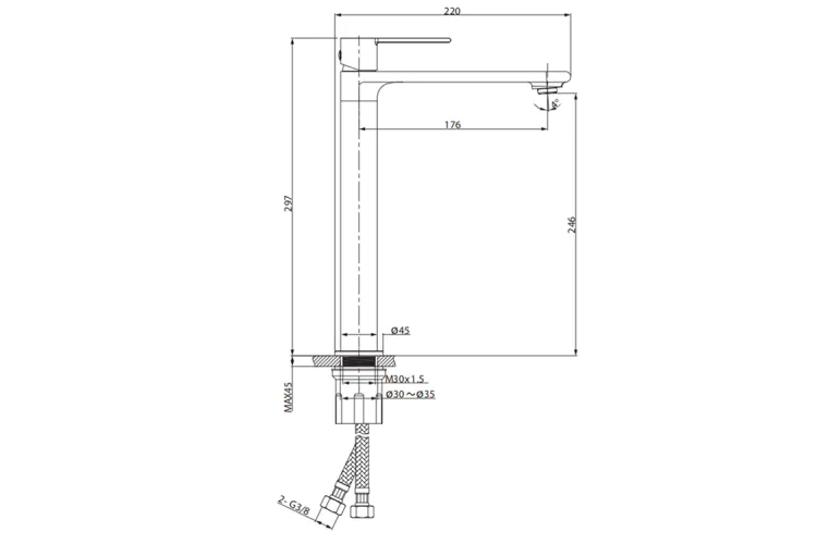 Змішувач д/умивальника VIRGO високий, чорний зображення 2