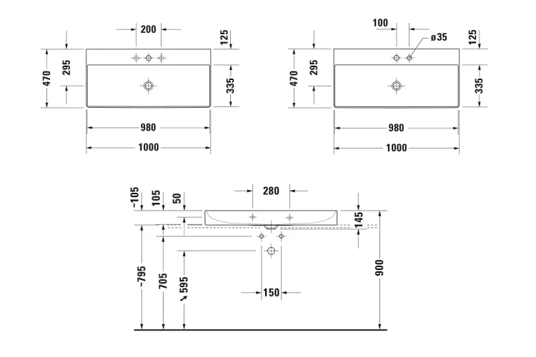 DURASQUARE Умивальник накладний 100х47 см Duraceram (2353100071) зображення 5