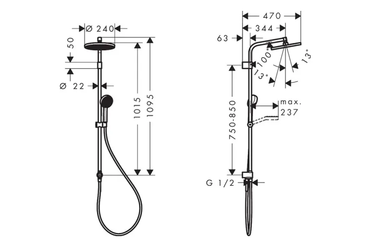 Душова система Activera S 240 1jet EcoSmart Reno Varia без змішувача, Chrome (28074000)  image 4