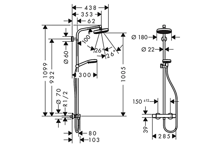 Душова система Crometta Showerpipe 160 1jet з термостатом, білий/хром (27264400) image 3