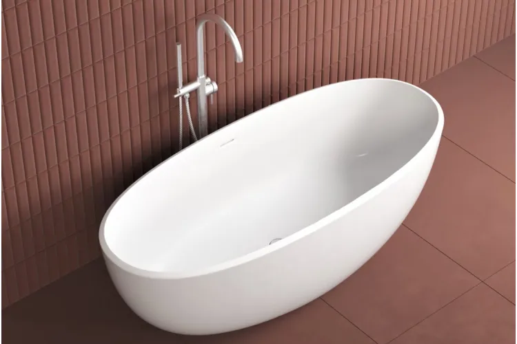 Ванна вільностояча з литого мармуру SPACE 170х75 Gelcoat біла матова з сифоном клік-клак image 2