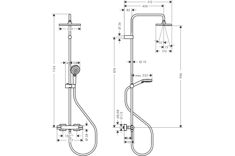 Душова система Vernis Shape Showerpipe 230 1jet EcoSmart з термостатом MattBlack (26097670) image 2