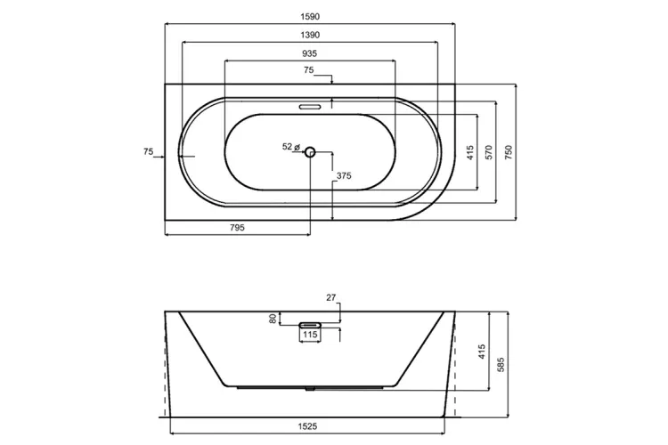 Ванна акрилова кутова AVITA A-LINE 160х75 ліва біла глянцева з сифоном Alcaplast хром зображення 4