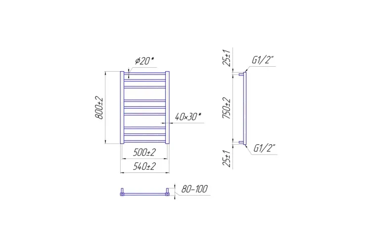 Рушникосушка Преміум Класік 800х540/500 білий глянець зображення 2