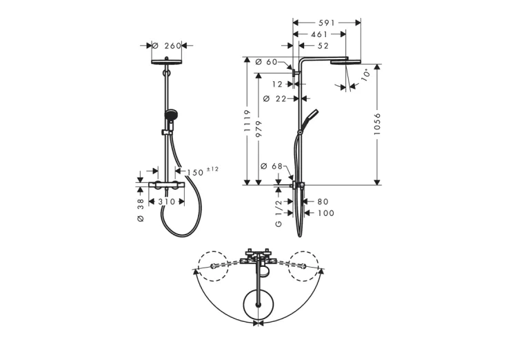 Душова система Pulsify S Puro Showerpipe 260 1jet з Ecostat Fine, Matt Black (24236670) зображення 7