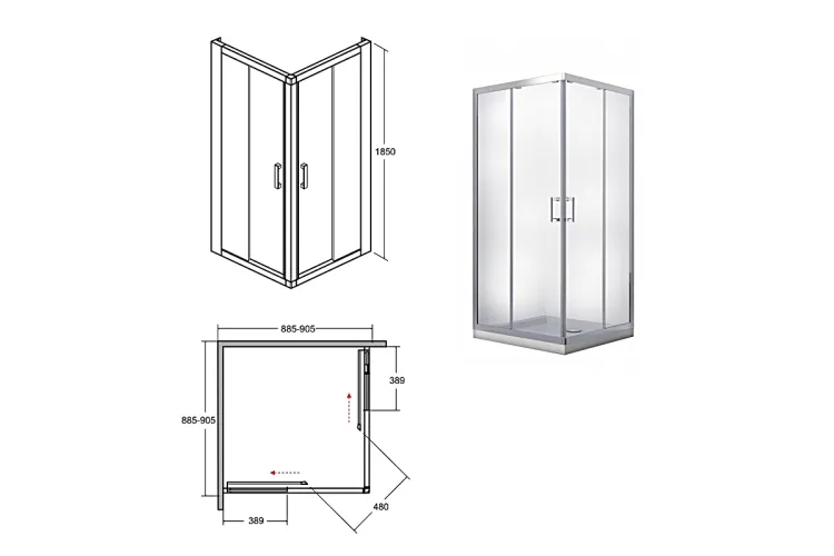 Кабіна квадратна MODERN 90x90x185 універсальна: скло grigio, профіль хромований image 2