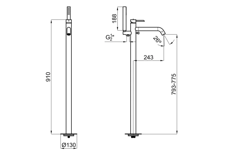 ROUND INOX, Змішувач підлоговий для ванни, brushed stainless steel (100283401) image 4