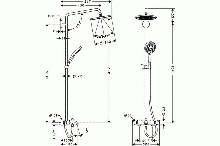 Душова система Raindance S Showerpipe 240 1Jet з термостатом для ванни  (27117000) зображення 3