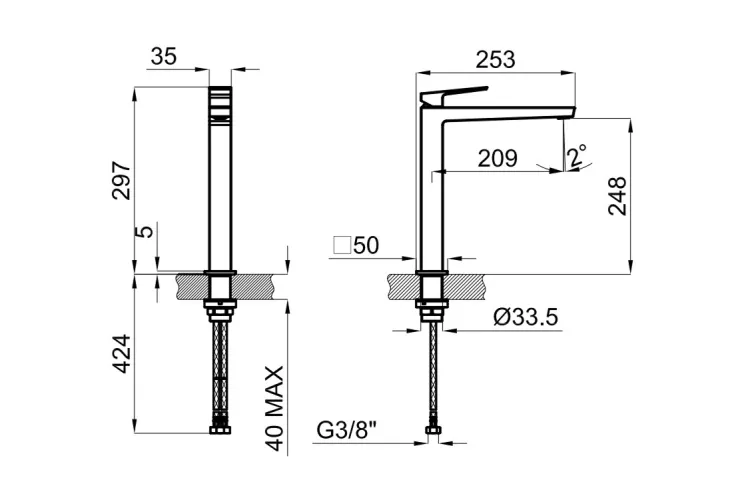 SQUARE, Змішувач для ум.,H-297 мм,  керам. картридж d25 мм, brushed titanium (100281891) зображення 2