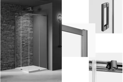 Душова кабіна квадратна PRIME 2D GUNMETAL BRUSHED 90x90x200 скло clear ACTIVE SHIELD 6мм