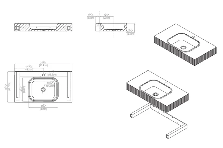 G187 Умивальник-стільниця MOTIF LINES прямокутний, 90,4x48,7x12,5, habana dark matt (100330516) зображення 2