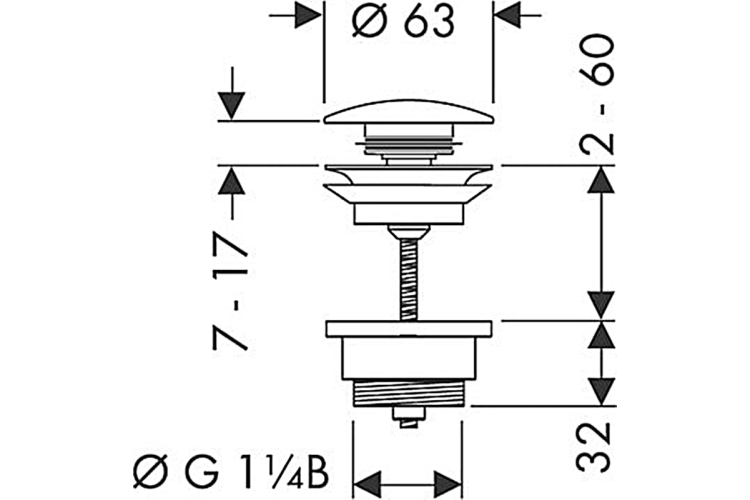 Донний клапан для умивальників з переливом , push-open, хром (50100000) зображення 3