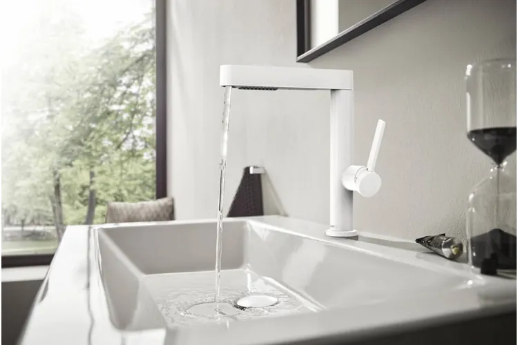 Змішувач Finoris 230 для умивальника з поворотним висувним носиком 2JET і донним клапаном push-open, Matt White (76063700) зображення 5