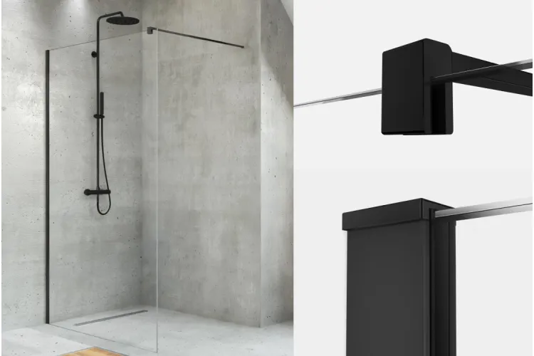 Душова кабіна walk in VELIO BLACK 100x200 скло clear ACTIVE SHIELD 8мм зображення 1