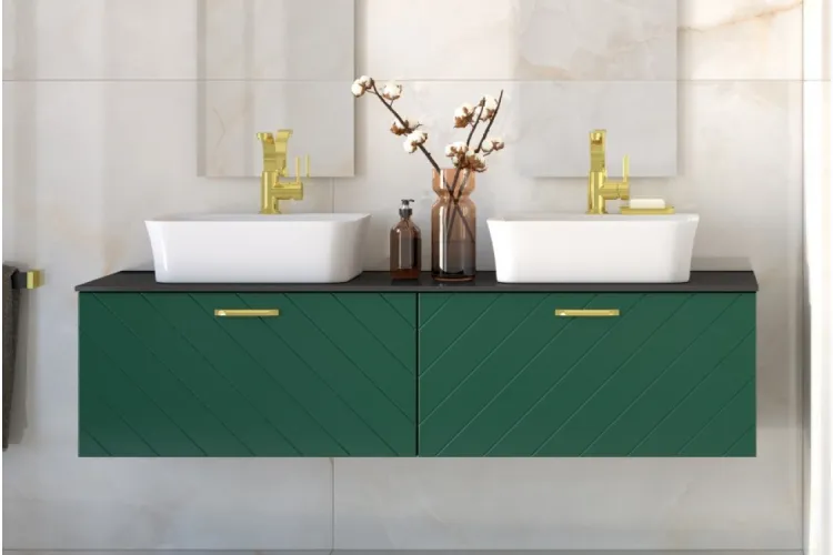 Тумба під умивал.без стільниці FLOO 60 L 60x50x40 +сифон, зол. ручка, візерунок зліва, зелена зображення 2