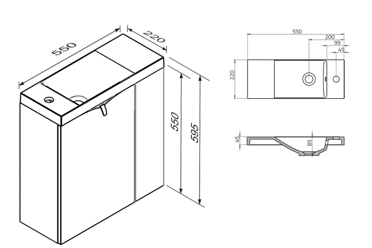 Тумба з умивальником SIENA 55 см, дві дверки, білий глянець, права 189228 image 3