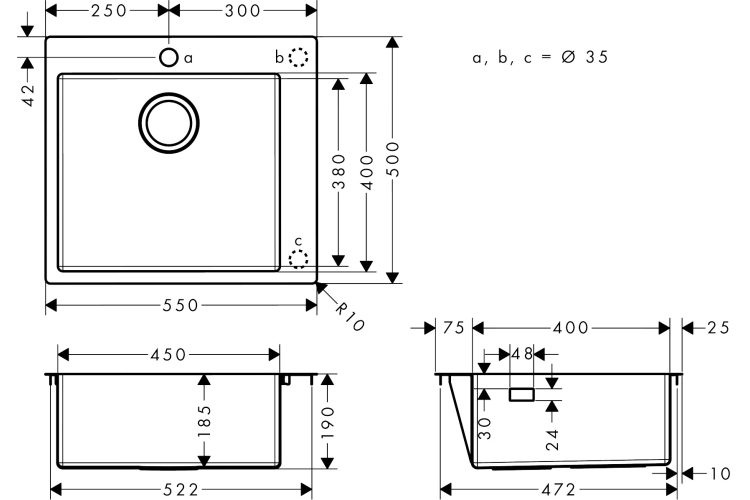 Кухонна мийка S711-F450 на стільницю 1x35d 550х500 Stainless Steel (43301800) image 5