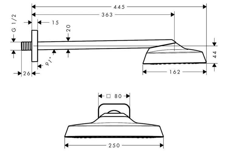 Верхній душ Axor ShowerSphere 250х160 1jet EcoSmart з кронштейном, Chrome (39755000) image 2