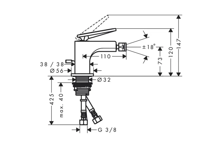 Змішувач Axor Citterio Lever  для біде pup-up, Polished Black Chrome 39214330 зображення 2