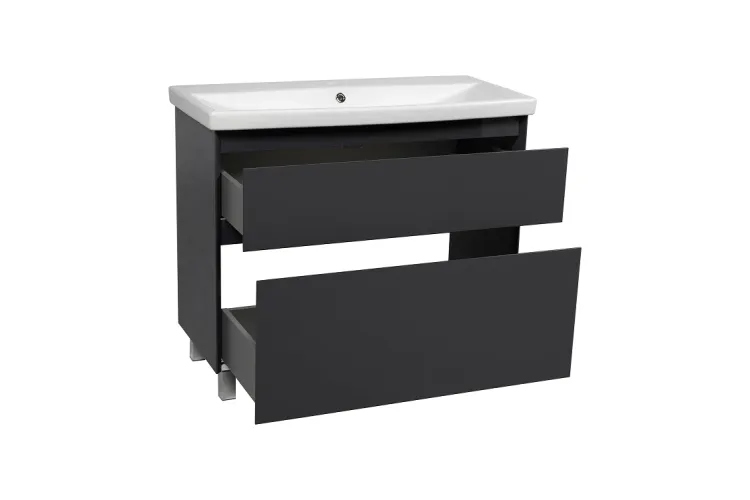 Тумба ЕЛІТ 100 см з умивальником Еліт, графіт глянець (підлогова) зображення 2