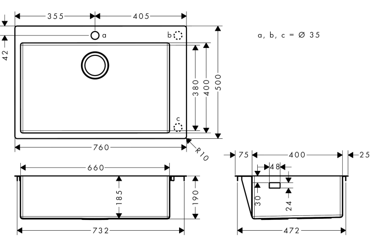 Кухонна мийка S711-F660 на стільницю1х35d 760х500 сталь (43302800) Stainless Steel зображення 5