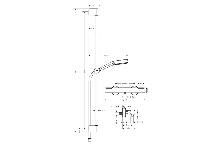 Душовий набір Pulsify Select S 105 3jet 90 см Relaxation EcoSmart з Ecostat Element ( 24271000) зображення 2