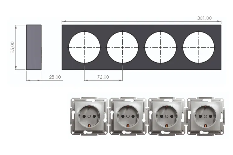 Гіпсовий підрозетник чотирисекційний зображення 2