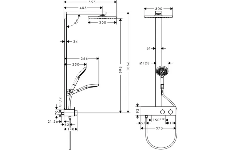 Душова система Raindance E 300 1Jet з термостатом Showerpipe 350 ST (27361000) зображення 2