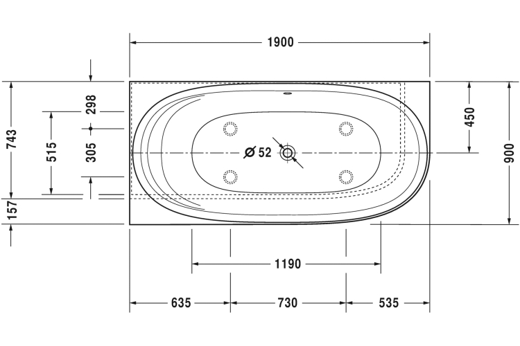 CAPE COD Ванна пристінна 190x90 см лівостороння з ніжками та панеллю DuraSolid® (700362000000000) image 3