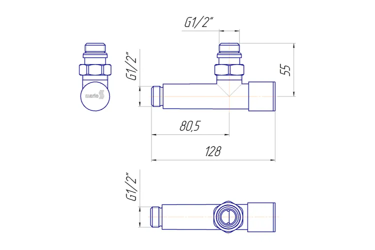 К-кт кутових круглих кранів для радіаторів 2 шт золото зображення 4