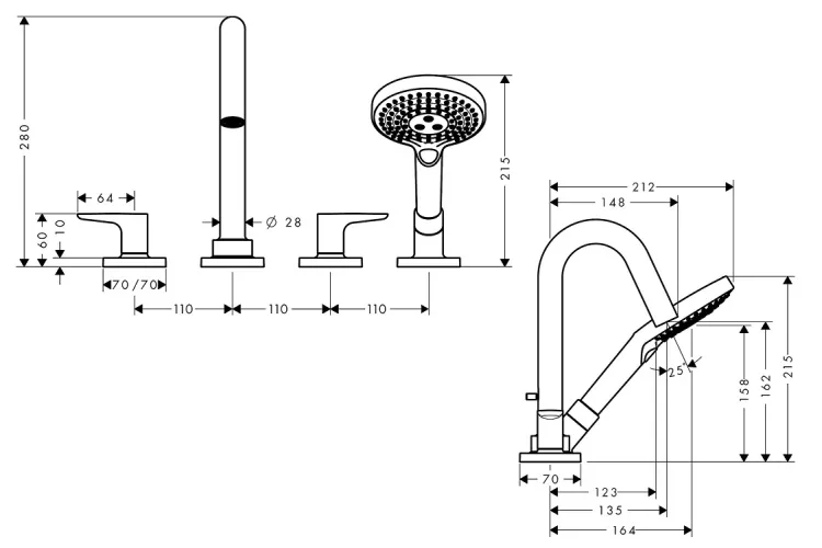 Змішувач Axor Citterio М для ванни врізний монтаж на борт 4 отвори, Polished Black Chrome (34444330) image 2
