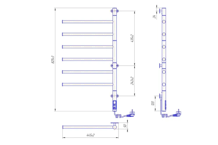 Рушникосушка ЕЛЕКТРИЧНА Веєр-I TR 800х445/55 TR приховане підключення, чорний мат зображення 2