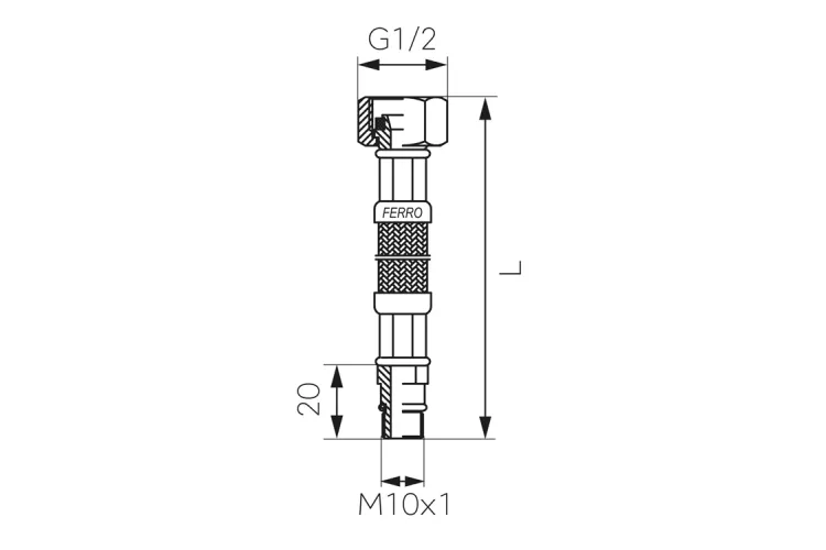 Шланг до змішувача FERRO, 1/2хМ10х70 см з коротким наконечником WBS83 зображення 2