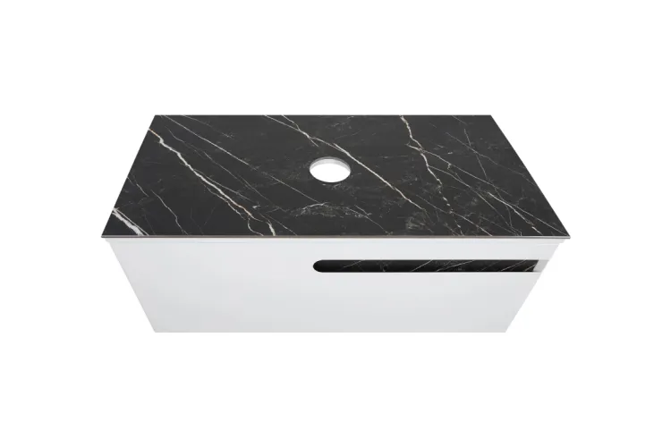 Тумба ОСТІН зі стільницею керамограніт Namibia Black 100 см (консольна), білий мат, без умивальника зображення 3