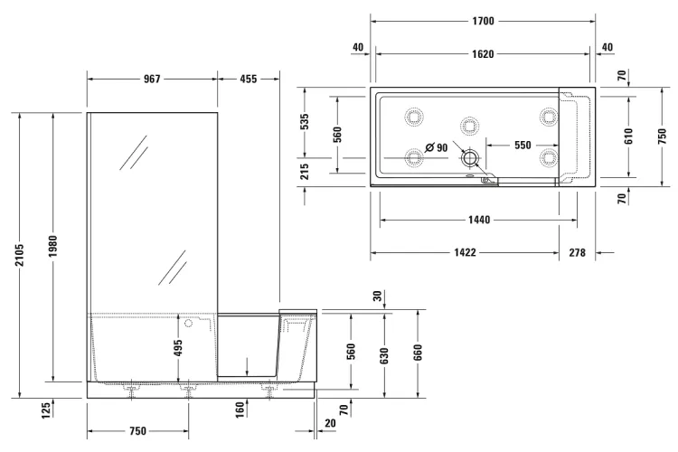 SHOWER+BATH Ванна з душовою шторкою 170x75 см White (700454000000000 ) зображення 2