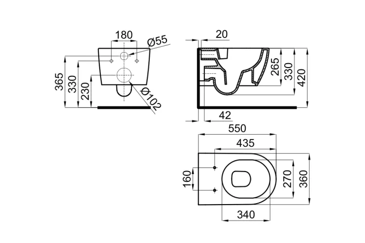 ACRO COMPACT, Унітаз підвісний 55 см, Rimless з кріпленням, matt white (100376927) зображення 2