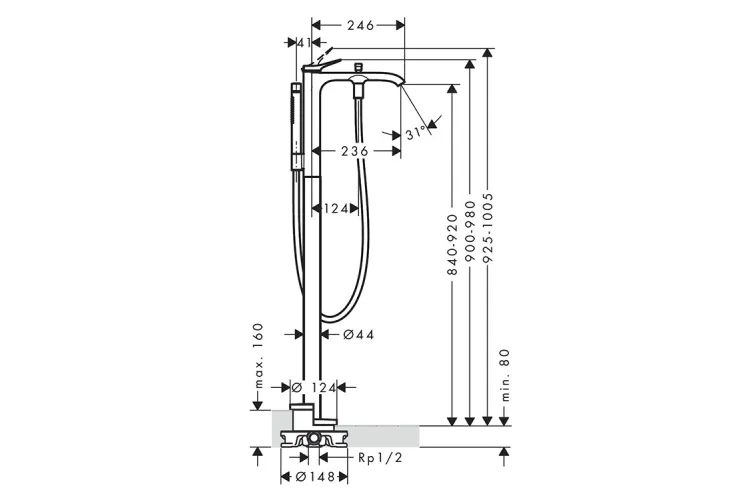 Змішувач Vivenis для ванни  підлоговий, Brushed Black Chrome  (75445340) image 2