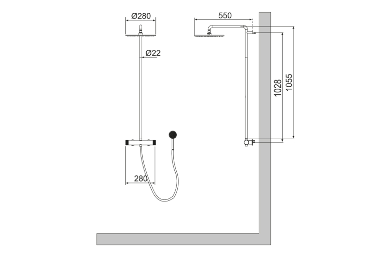 Душова стійка TONO 1055 h: термостат + ручний душ з магнітним тримачем, хром (100220153) image 3